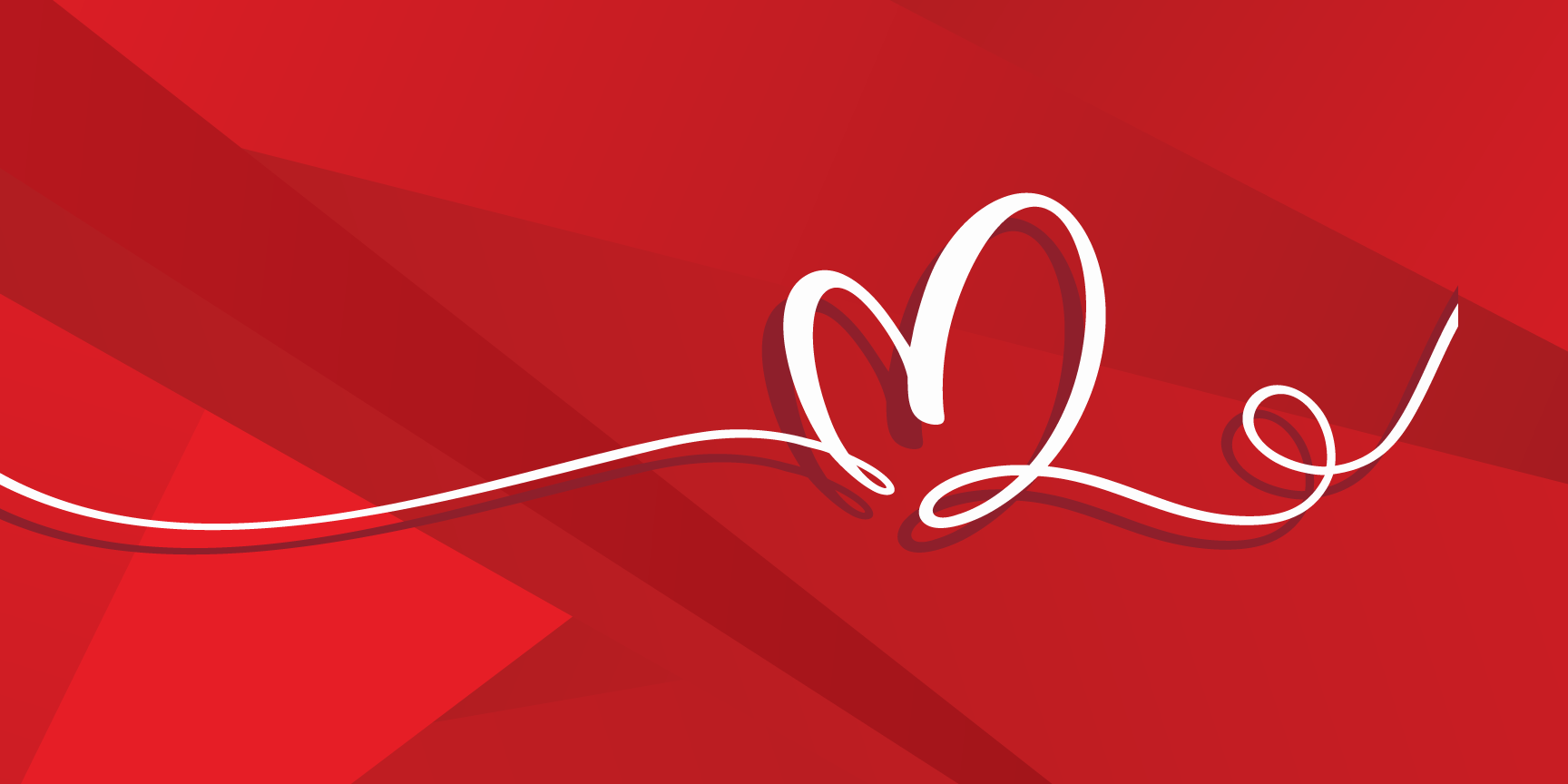 Decorative Image with red background and white scrolling heart