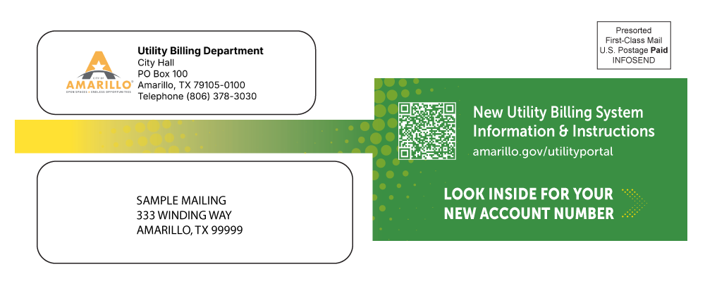 Sample Utility Bill Envelope announcing new Utility Billing Software