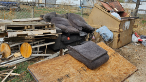 Image of illegal dumping next to a city dumpster