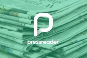 A stack of newspapers with the PressReader logo overlayed on top