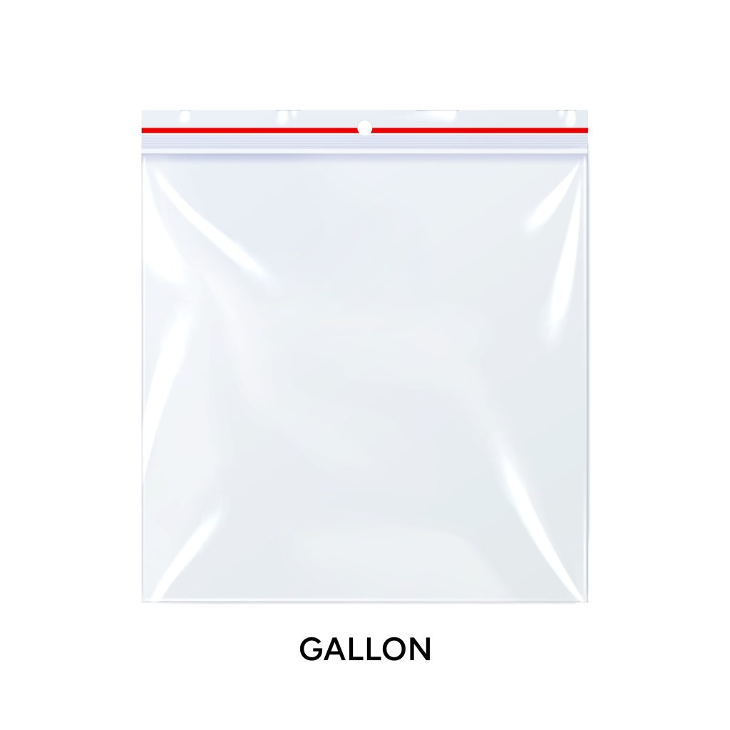 A clear gallon ziploc bag