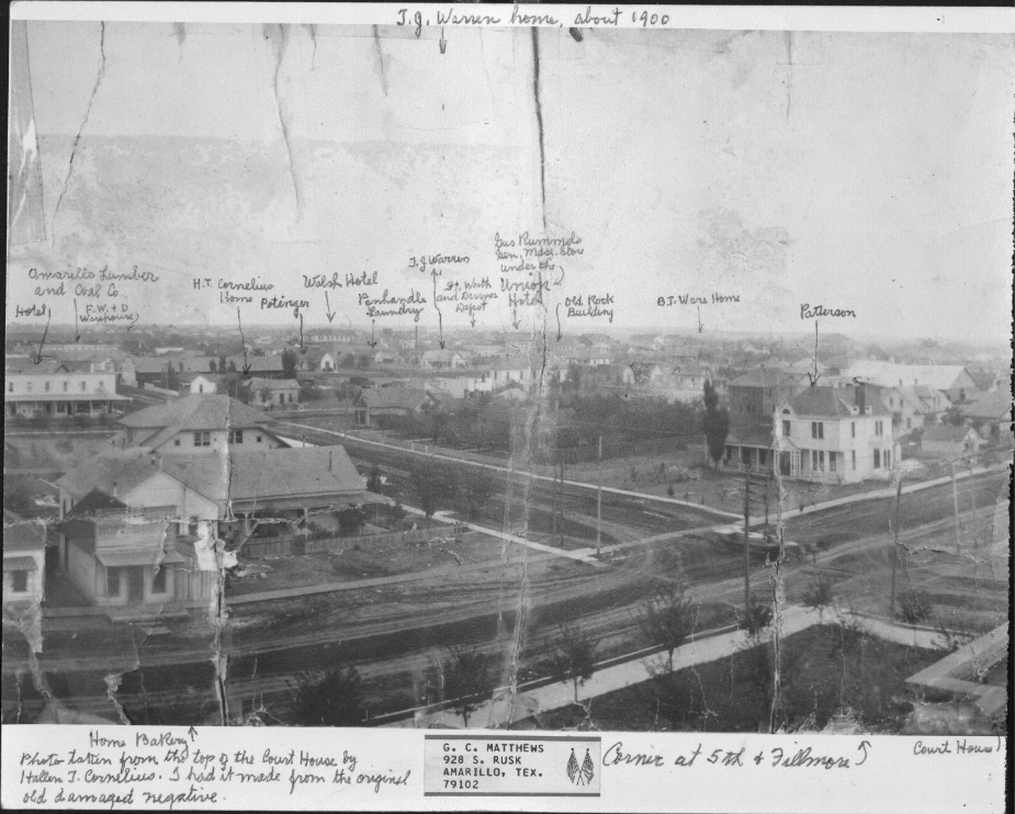 A vintage photograph of Fifth and Fillmore taken from the roof of the Courthouse