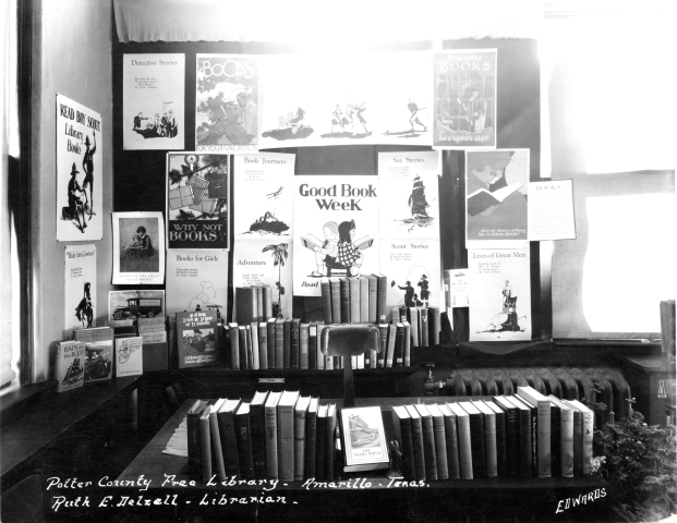 A vintage photo of the interior of the Potter County Free LIbrary