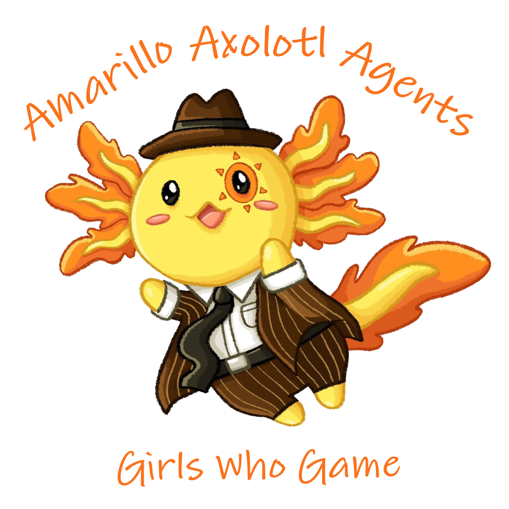 The logo for Amarillo Axolotl Agents with Girls Who Game