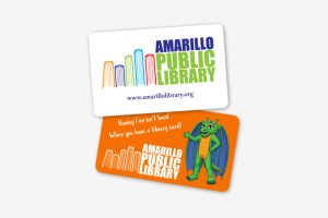 The front of Amarillo Public Library's two different library cards
