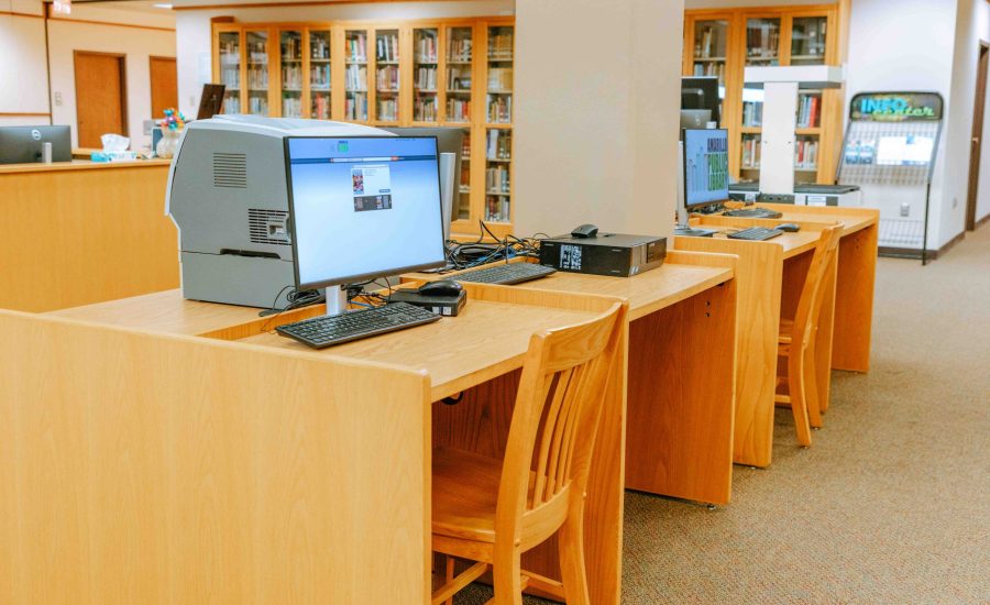 A few of the Downtown Library's computers available to patrons