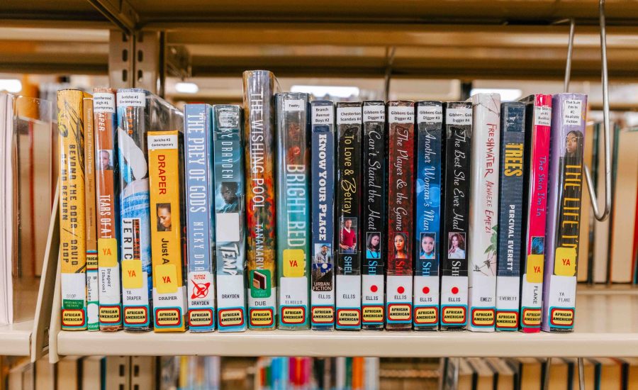 A close up of books written by African American authors